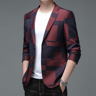 春夏季薄款时尚中年男士休闲西服西装韩版透气宽松单件西装外套男