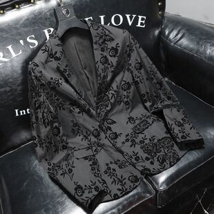 秋冬帅气暗花植绒西服外套男休闲大码 潮 高级感西服设计感男小西装