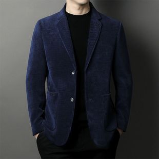 单西外套春秋男装 秋季 时尚 灯芯绒西服男商务休闲条绒西装 上衣 新款