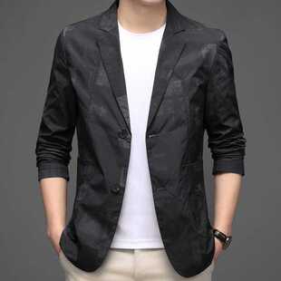 休闲潮男士 2024春夏季 外套蓝黑宽松加大码 潮流舒适小西装 西服 韩版