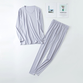 男圆领秋桑蚕丝棉睡衣套装 针织真丝薄款 居家服秋衣秋裤 特价 棉毛衫