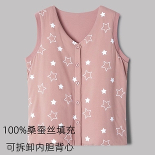 可脱卸桑蚕丝内胆女大码 保暖棉袄衣服马甲背心上衣 中老年妈妈冬季