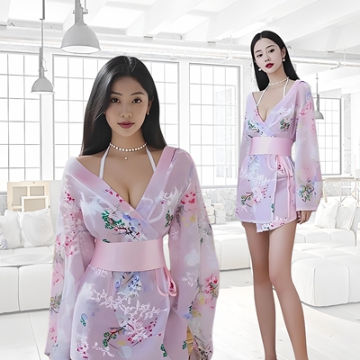日式和服低胸超短薄透日本女浴袍