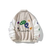 原创大码日系白底平铺宽松翻领贴标棒球服夹克港风J835P98控138，男装夹克，电商A029