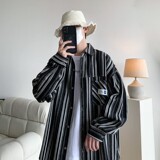 冬新款大码港风条纹长袖衬衫衬衣外套男C627P55控78，男装衬衫，电商A029