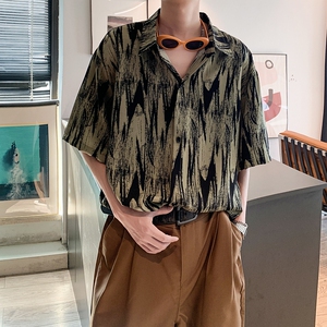 酒店风二开冰丝港风大码条纹短袖花衬衫花衬衣男C661 P40 控58图片