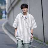 早起风相机片港风大码条纹短袖衬衫衬衣男C653P45控58，男装T恤，电商A029