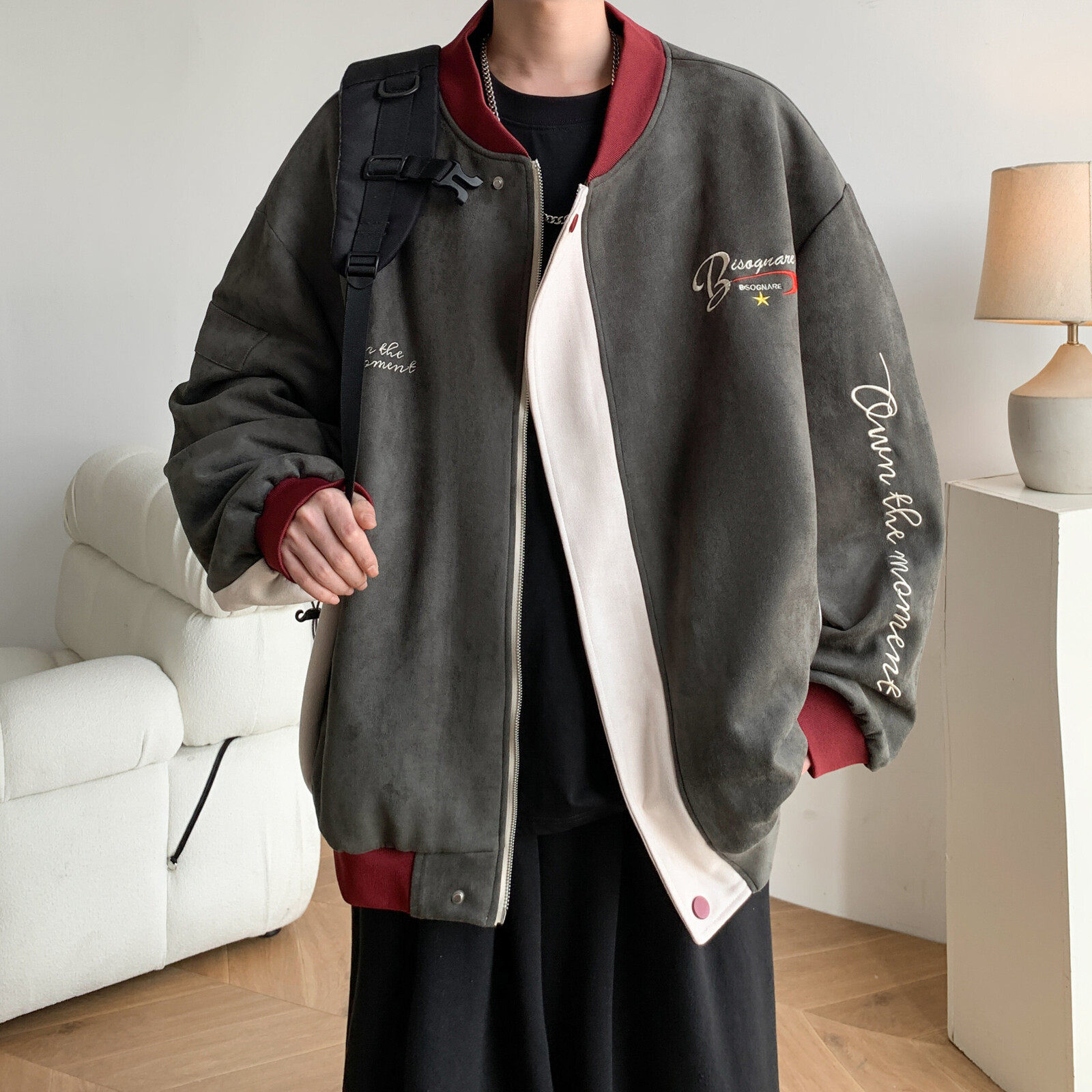 秋冬内景港风大码绣花拼接夹克外套棒球服男J863P88控138，男装夹克，电商A029