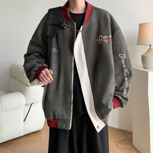 秋冬内景港风大码绣花拼接夹克外套棒球服 男 J863 P88 控138，男装夹克，电商A029