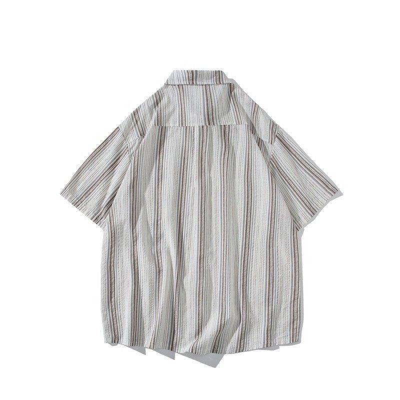 日系白底平铺大码新款男士短袖衬衫条纹衬衫男C616P45控58,男装T恤,电商A029