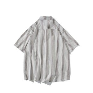 日系白底平铺大码新款男士短袖衬衫条纹衬衫男C616 P45 控58图片