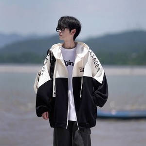 相機片秋冬撞色繡花大碼港風(fēng)拼接衛(wèi)衣時尚外套男 V906 P68 控88圖片