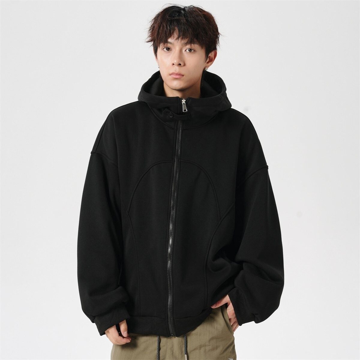 二开秋冬日系无影墙纯色大码宽松卫衣时尚外套男V911P68控98，女装短外套，电商A029