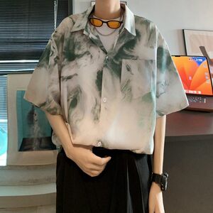 新款冰丝速干轻熟店主风痞帅港风花短袖衬衫大码  C615 P40 控58图片