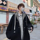 新款原创大码港风连帽假两件宽松棒球服夹克外套J853P88控128，男装夹克，电商A029