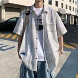 夏季外景新款港风大码男士短袖衬衫条纹衬衫男C616P45控58，男装T恤，电商A029