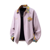 原创抖音白底立体图大码绣花撞色夹克外套棒球服男J871P80控128，男装夹克，电商A029