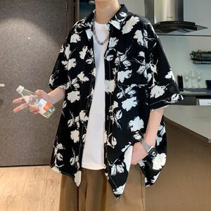 新款港风宽松男冰丝轻熟店主风痞帅短袖衬衫大码  C612 P40 控58图片