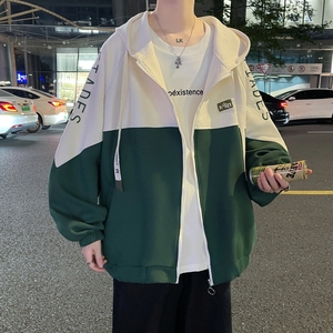 秋冬撞色绣花大码港风宽松拼接卫衣时尚外套男 V906 P68 控88图片