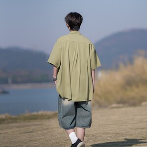 夏季小清新冰丝二开港风大码纯色短袖衬衫白衬衣男 C655 P35 控48图片