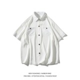 早期风二开港风大码冰丝拼接短袖衬衫纯色衬衣男C656P45控58，男装T恤，电商A029