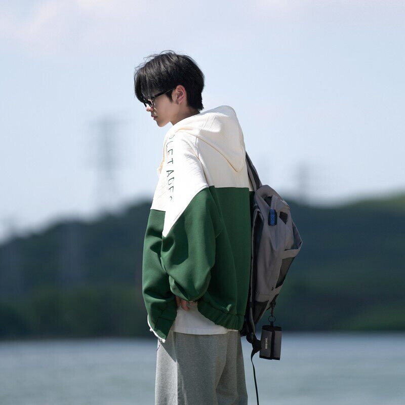 相机片秋冬撞色绣花大码港风拼接卫衣时尚外套男V906P68控88,女装短外套,电商A029