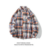 港风大码宽松印花风格格子长袖衬衫衬衣男C620P55控78，男装衬衫，电商A029