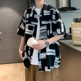 夏季新款港风大码外景短袖衬衫花衬衣条纹衬衫C609P40控58，男装T恤，电商A029