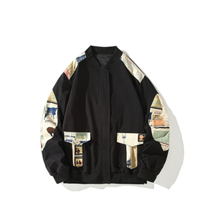 新款抖音直播港风潮流大码拼接夹克外套棒球服 J811 P78 控108图片