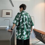 新款港风宽松男冰丝轻熟店主风痞帅短袖衬衫大码C612P40控58，男装T恤，电商A029