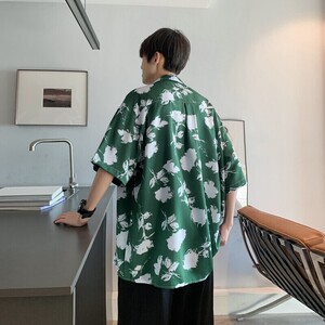 新款港风宽松男冰丝轻熟店主风痞帅短袖衬衫大码 C612 P40 控58图片