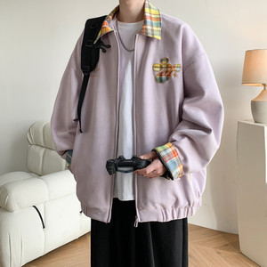 原创抖音内景港风大码绣花撞色夹克外套棒球服男 J871 P80控128，男装夹克，电商A029