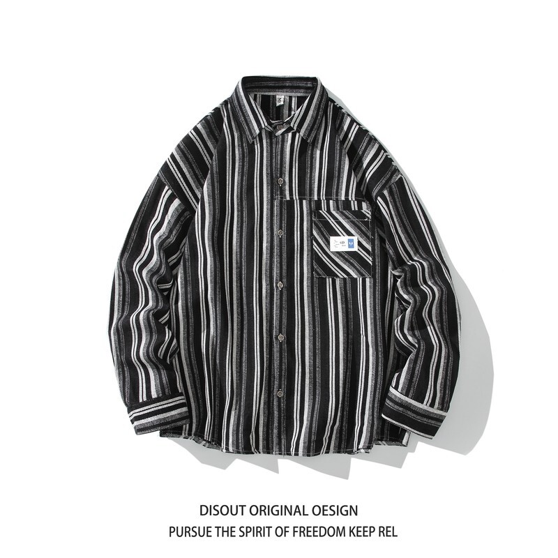 冬新款白底日系港风条纹长袖衬衫衬衣外套男C627P55控78,男装衬衫,电商A029