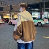 秋冬撞色绣花大码港风宽松拼接卫衣时尚外套男V906P68控88，女装短外套，电商A029