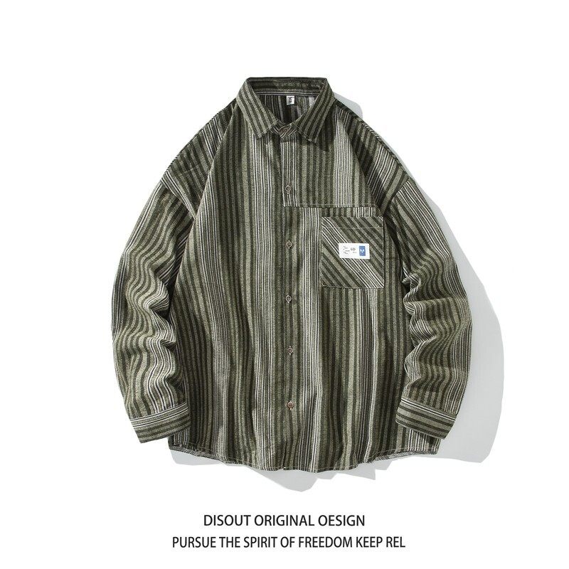 冬新款白底日系港风条纹长袖衬衫衬衣外套男C627P55控78，男装衬衫，电商A029