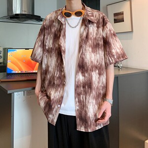酒店风二开冰丝港风大码复古短袖花衬衫花衬衣男C638 P40 控58图片