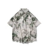 日系白底平铺冰丝轻熟店主风痞帅短袖衬衫大码C615P40控58，男装T恤，电商A029