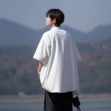 夏季二开港风大码冰丝拼接短袖衬衫纯色衬衣男C656P45控58，男装T恤，电商A029