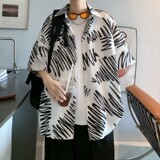 新款港风士休闲轻熟店主风痞帅短袖衬衫大码花C611P40控58，男装T恤，电商A029