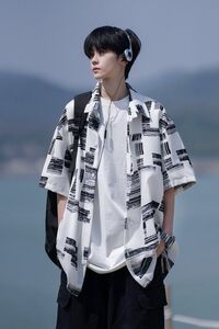 夏季相机片港风大码外景短袖衬衫花衬衣条纹衬衫 C609 P40 控58图片