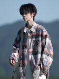 相机片高街时尚港风印花风格格子长袖衬衫衬衣男C620P55控78，男装衬衫，电商A029
