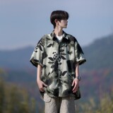 南亚风夏冰丝二开港风大码复古碎花短袖衬衫花衬衣男C658P40控58，男装T恤，电商A029