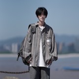 相机片冬新款大码港风条纹长袖衬衫衬衣外套男C627P55控78，男装衬衫，电商A029