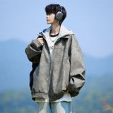 二开原创港风相机片连帽假两件皮衣夹克外套男J876P98控158，男装夹克，电商A029