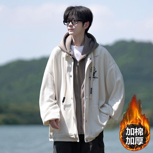 加棉加厚大码港风连帽假两件宽松棒球服夹克外套 J853JM P98控138图片