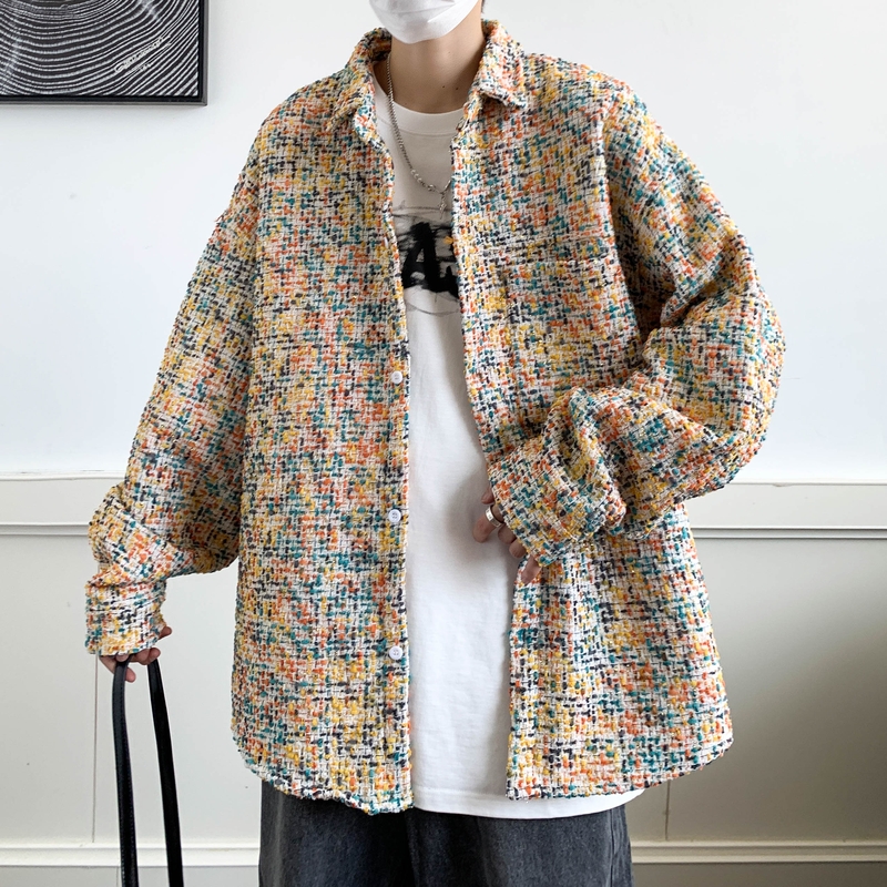 直播新款港风大码小香风长袖花衬衫外套时尚衬衣C601P68控89，男装衬衫，电商A029