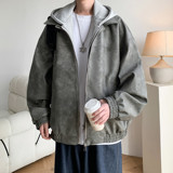 二开原创内景港风大码连帽假两件皮衣夹克外套男J876P98控158，男装夹克，电商A029