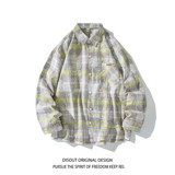 冬新款白底日系港风印花格子长袖衬衫男C621P55控78，男装衬衫，电商A029