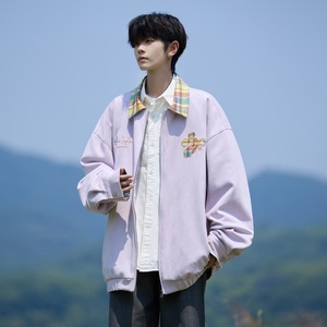 原创抖音相机片港风大码绣花撞色夹克外套棒球服男 J871 P80控128，男装夹克，电商A029