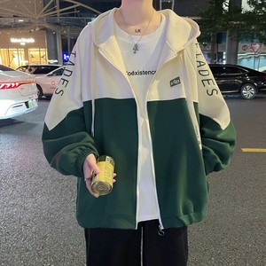 秋冬撞色繡花大碼港風(fēng)寬松拼接衛(wèi)衣時尚外套男 V906 P68 控88圖片